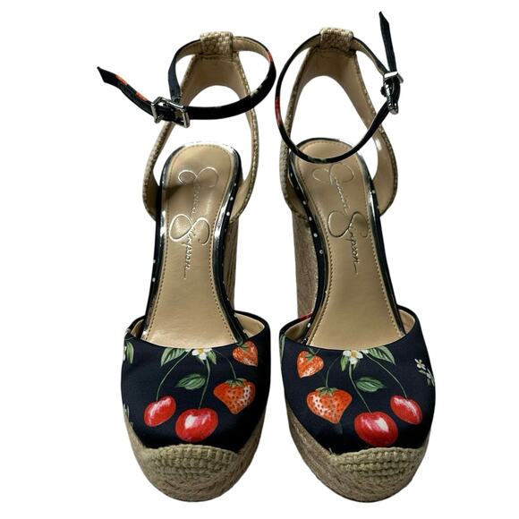 Jessica Simpson Womens 6M Zestah Ankle Strap Wedge Heels Cherry Strawberry Fruit - Picture 2 of 9